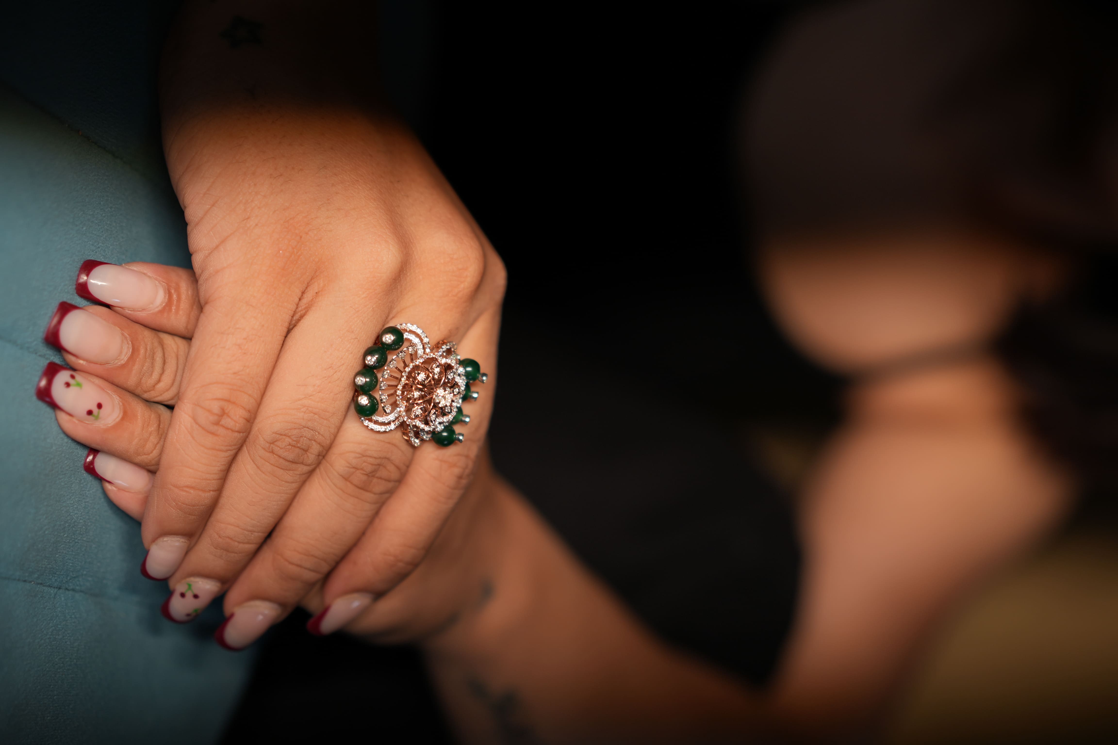 Green and White Diamond Butterfly shape Ring - NCWLR82